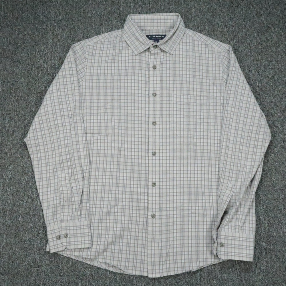 Mizzen Main Shirt Mens Large Gray Plaid Long Sleeve Button Trim Fit Flannel‎